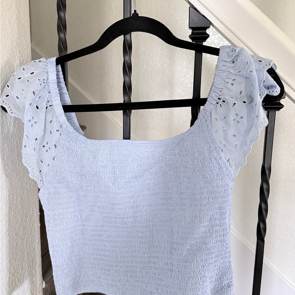 Universal Thread Light Blue Eyelet Sleeve Blouse